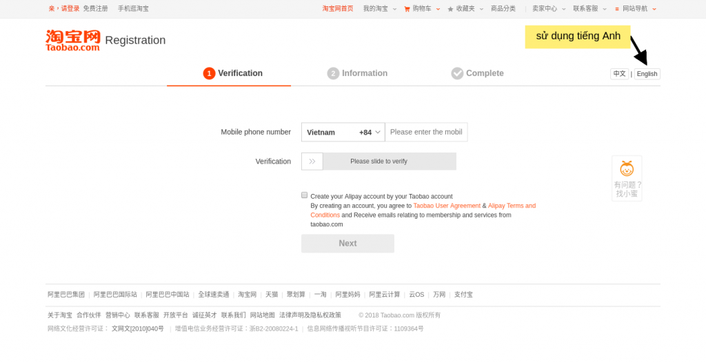 Đăng ký Taobao