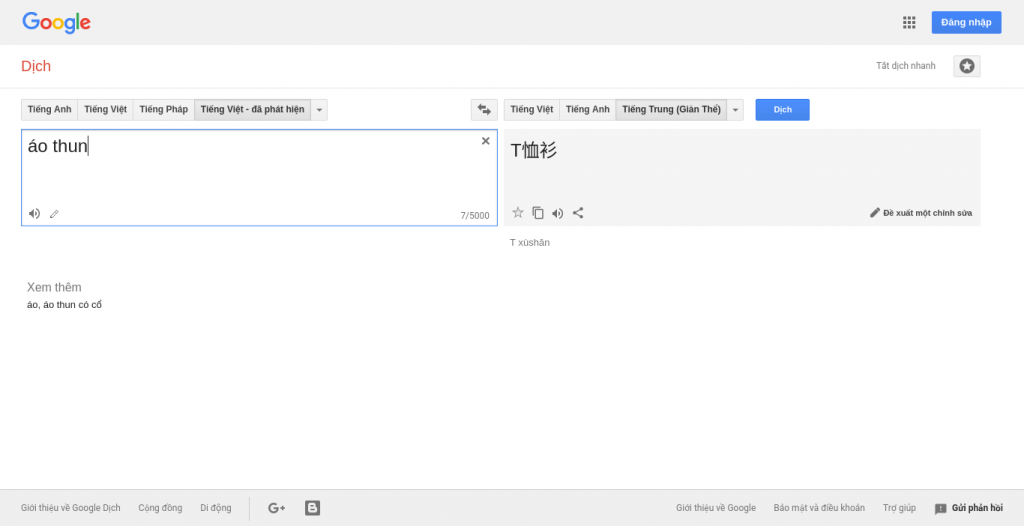Sử dụng Google Dịch để dịch sản phẩm