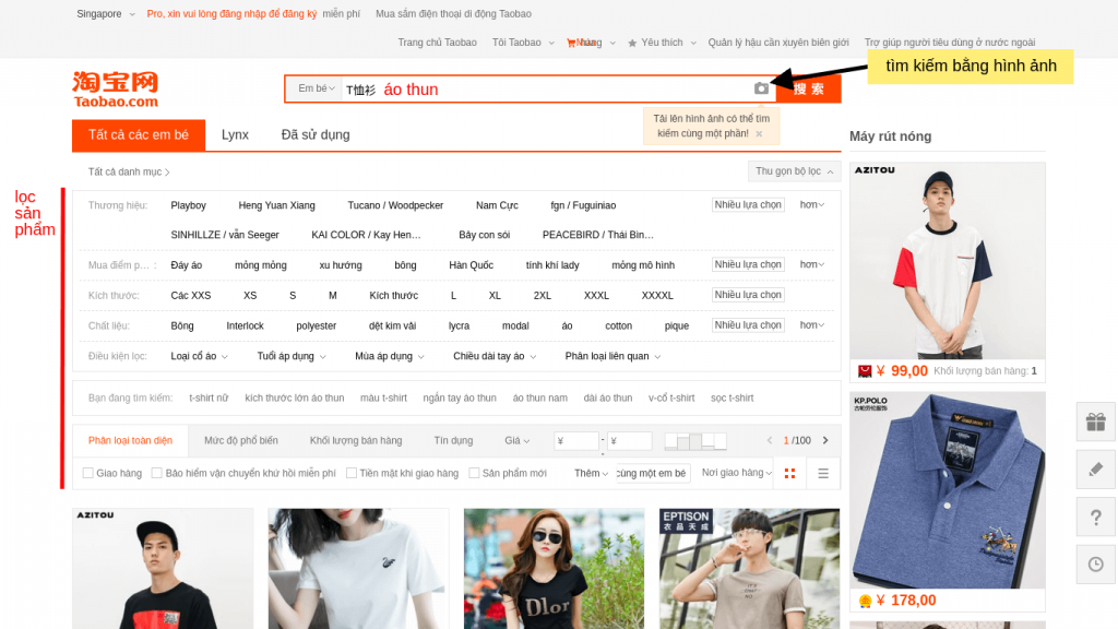 Tìm sản phẩm trên Taobao