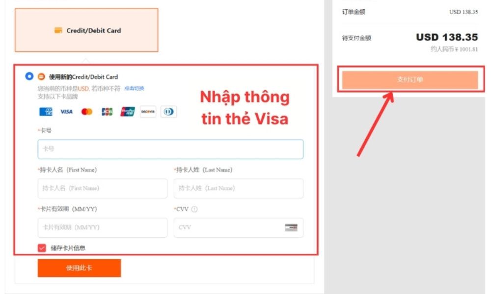 Thanh toán đơn hàng Trung Quốc bằng thẻ Credit/Debit Thanh toán đơn mua hàng Trung Quốc bằng thẻ Credit/Debit