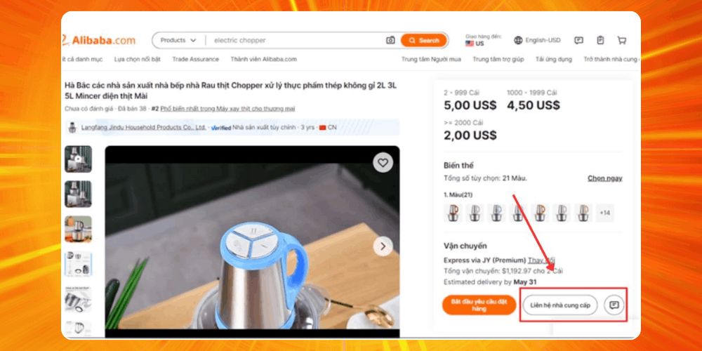 Liên hệ người bán trước khi đặt hàng trên Alibaba