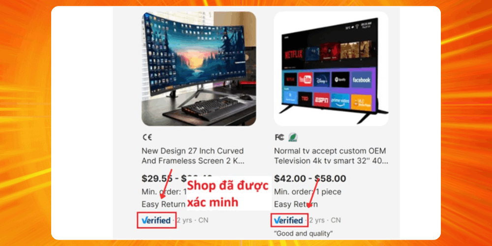 Chọn cửa hàng có ký hiệu “Verified” khi order hàng Alibaba