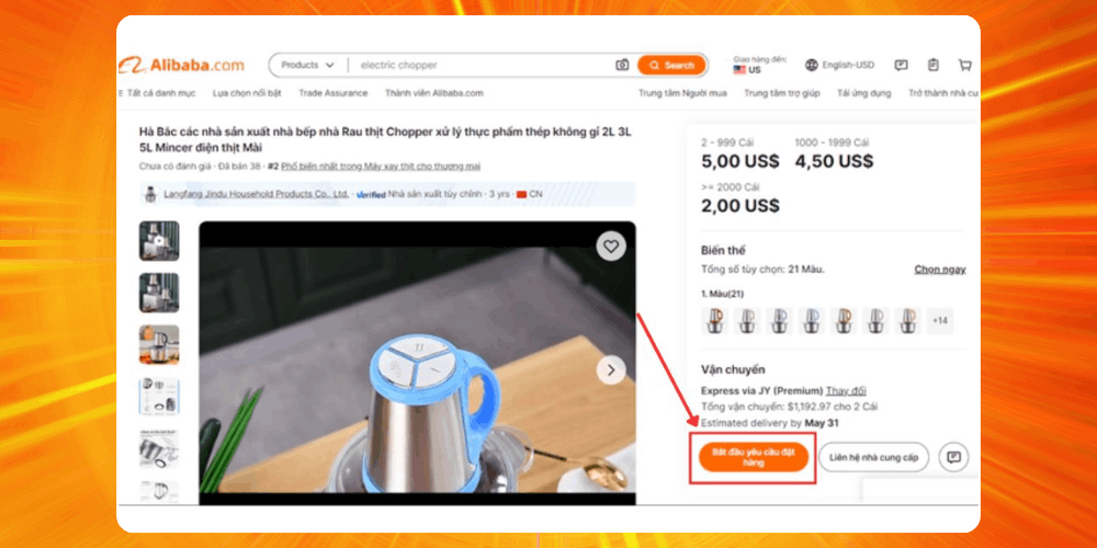 Tạo đơn đặt hàng Alibaba