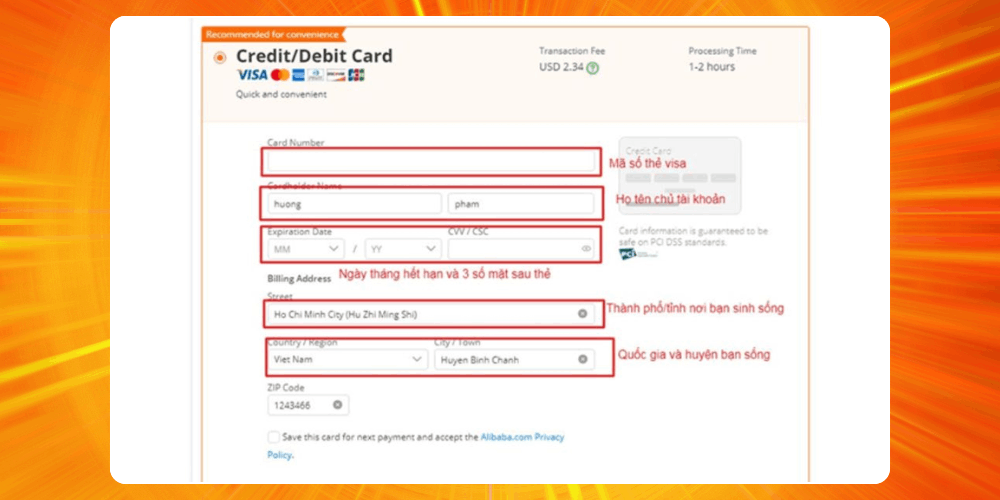 Thanh toán đơn mua hộ hàng hoá Alibaba