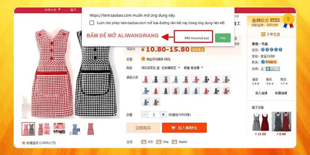 Mở ứng dụng Aliwangwang để trả giá Taobao