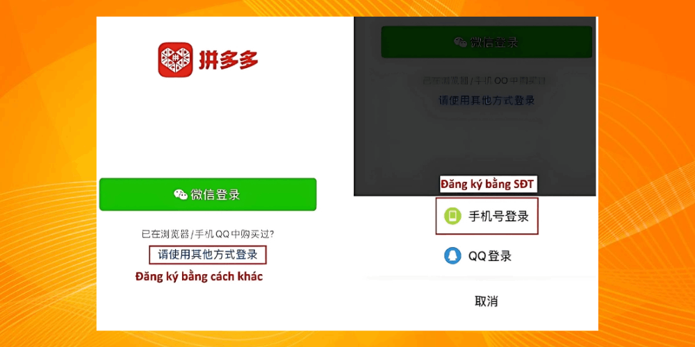Đăng ký tài khoản để đặt hàng Pinduoduo
