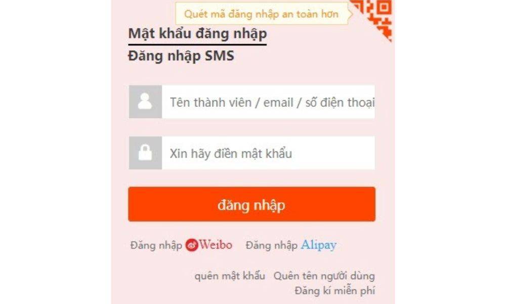 Đăng nhập tài khoản mua hàng Taobao