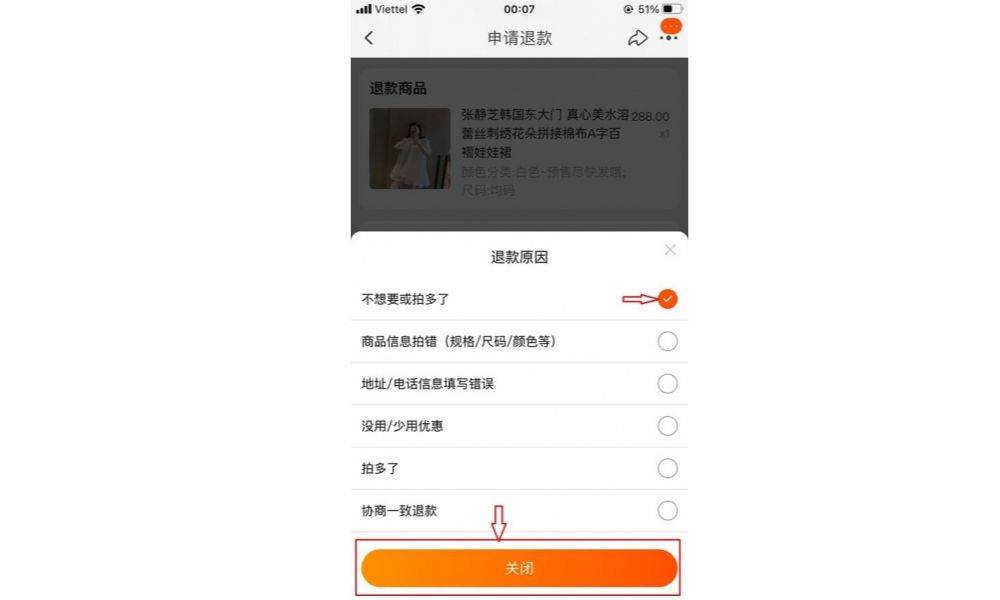 Xác nhận lý do muốn hủy đơn hàng Taobao