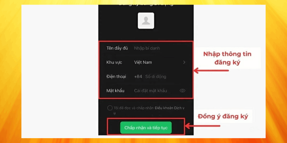 Nhập thông tin đăng ký tài khoản Wechat