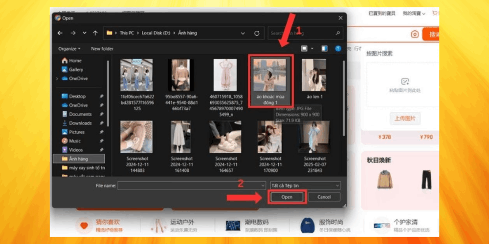 Chọn hình ảnh sản phẩm Taobao từ máy tính