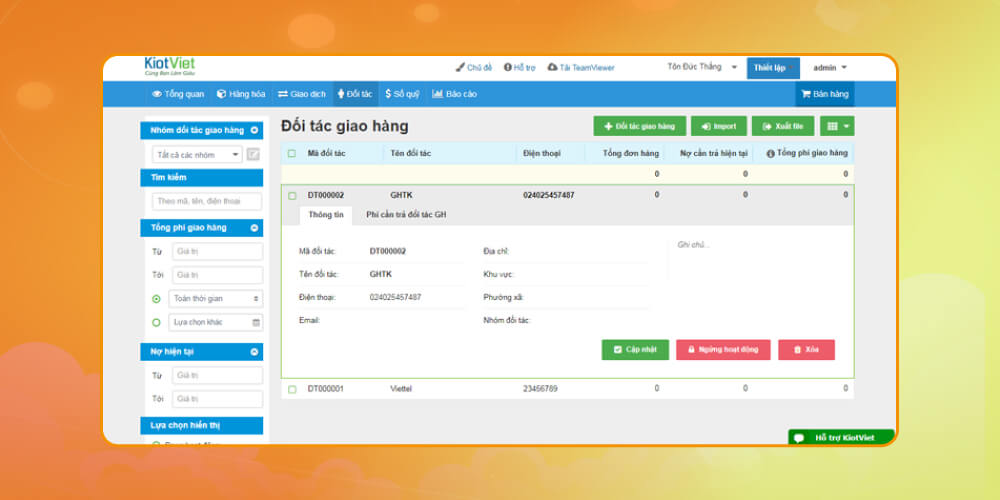 Ứng dụng theo dõi đơn hàng KiotViet