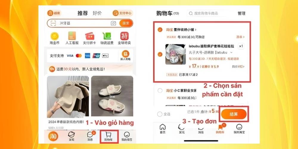 Chọn sản phẩm để gửi uỷ quyền thanh toán trên Taobao