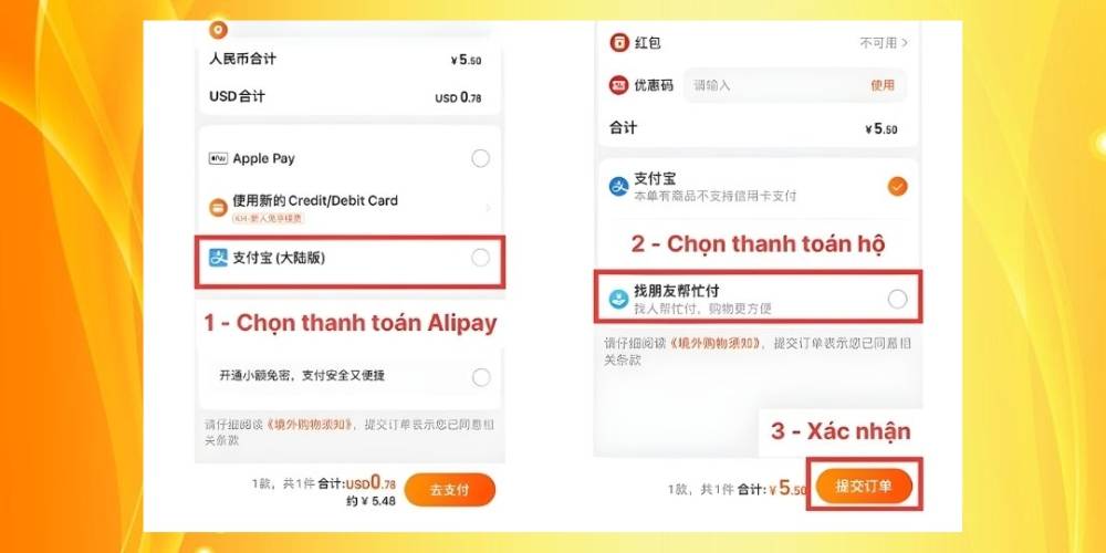 cách uỷ quyền thanh toán hộ Taobao trên điện thoại