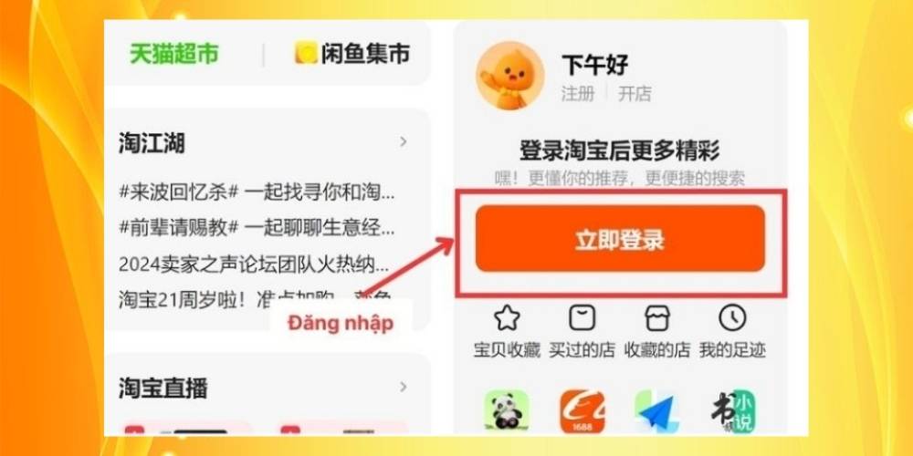 Đăng nhập để gửi uỷ quyền thanh toán trên Taobao