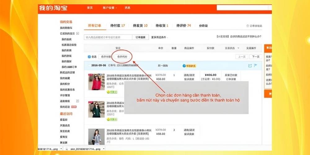 Gửi lệnh thanh toán hộ Taobao