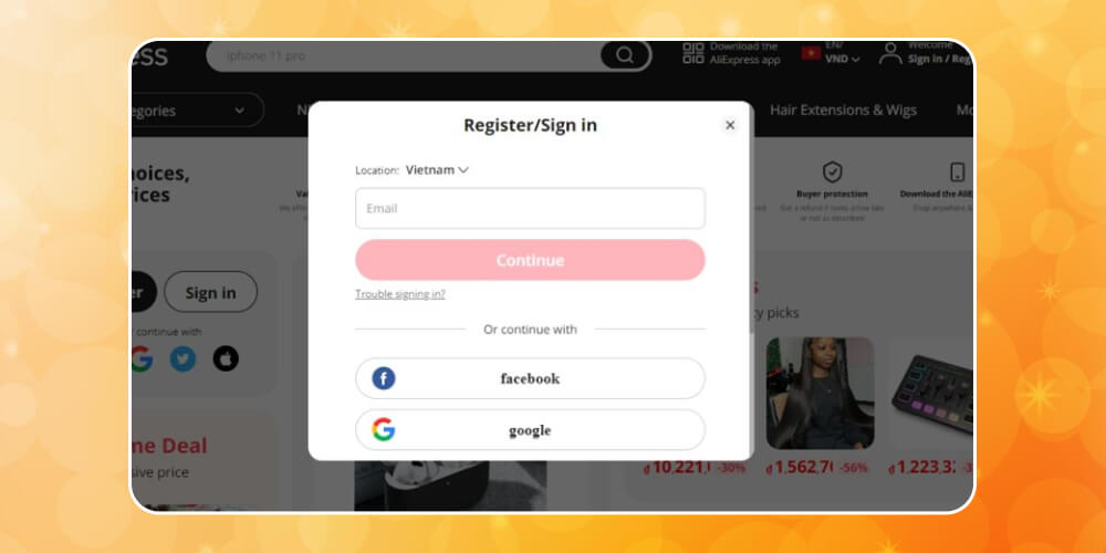 Đăng ký tài khoản Aliexpress