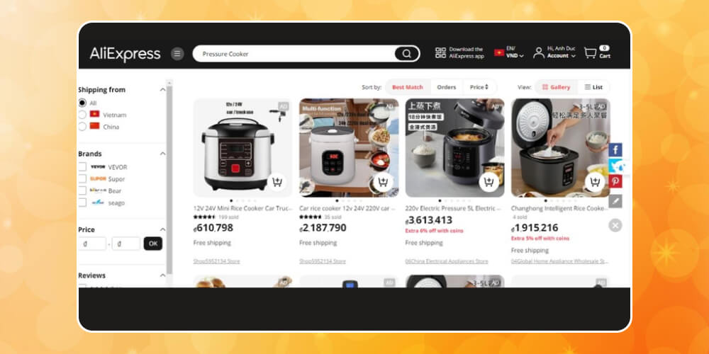 Tìm kiếm sản phẩm khi order hàng AliExpress