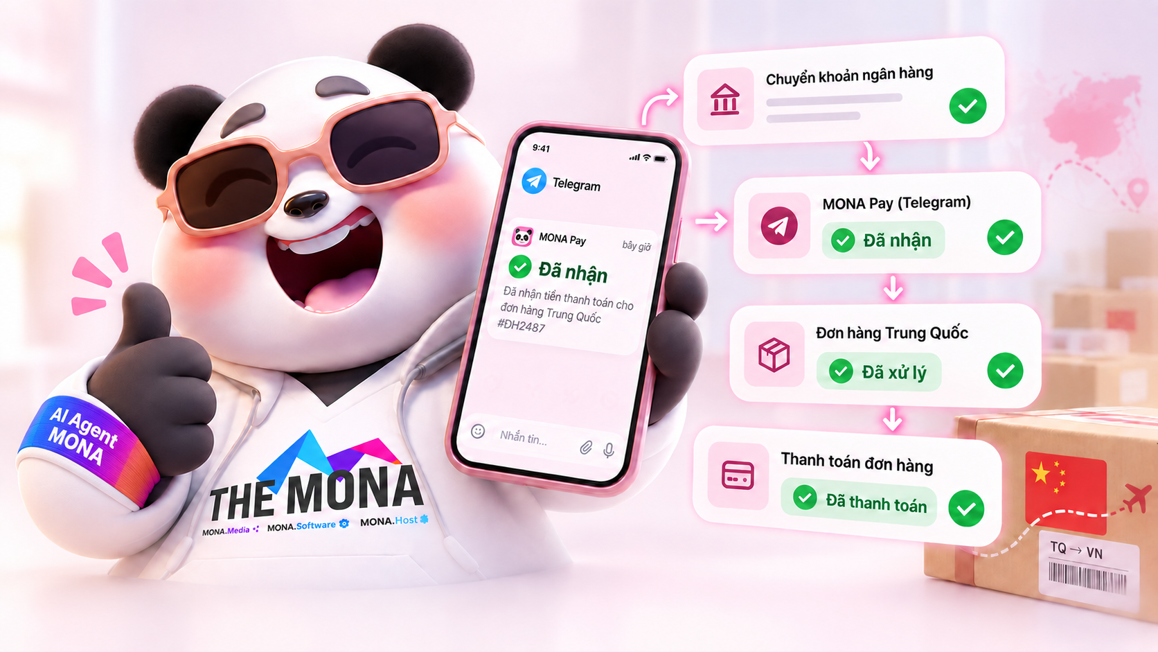 thu tiền đơn nhập hàng trung quốc tự động với mona pay